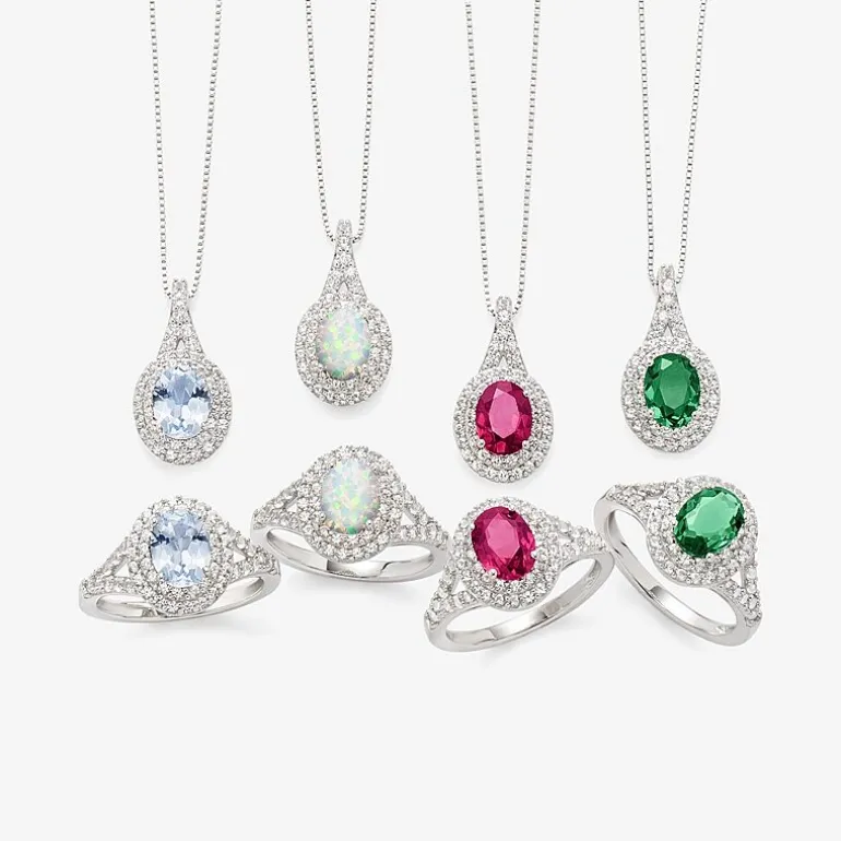 Gemstone & Lab-Created White Sapphire Sterling Silver Halo Pendant Necklace