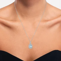 Gemstone & Lab-Created White Sapphire Sterling Silver Halo Pendant Necklace