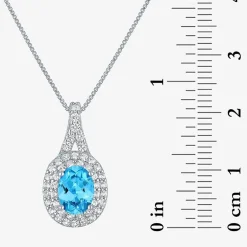 Gemstone & Lab-Created White Sapphire Sterling Silver Halo Pendant Necklace