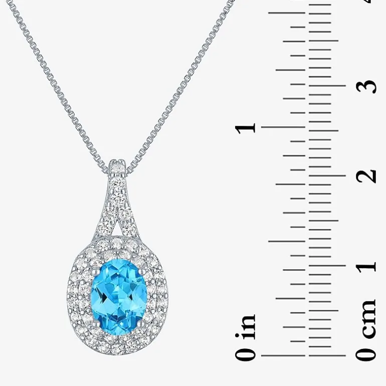 Gemstone & Lab-Created White Sapphire Sterling Silver Halo Pendant Necklace