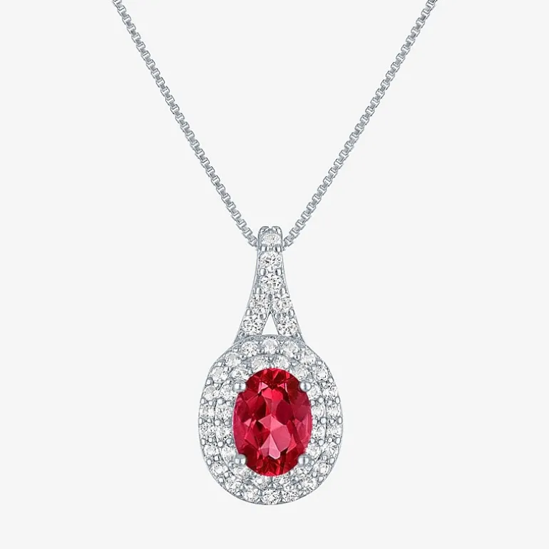 Gemstone & Lab-Created White Sapphire Sterling Silver Halo Pendant Necklace