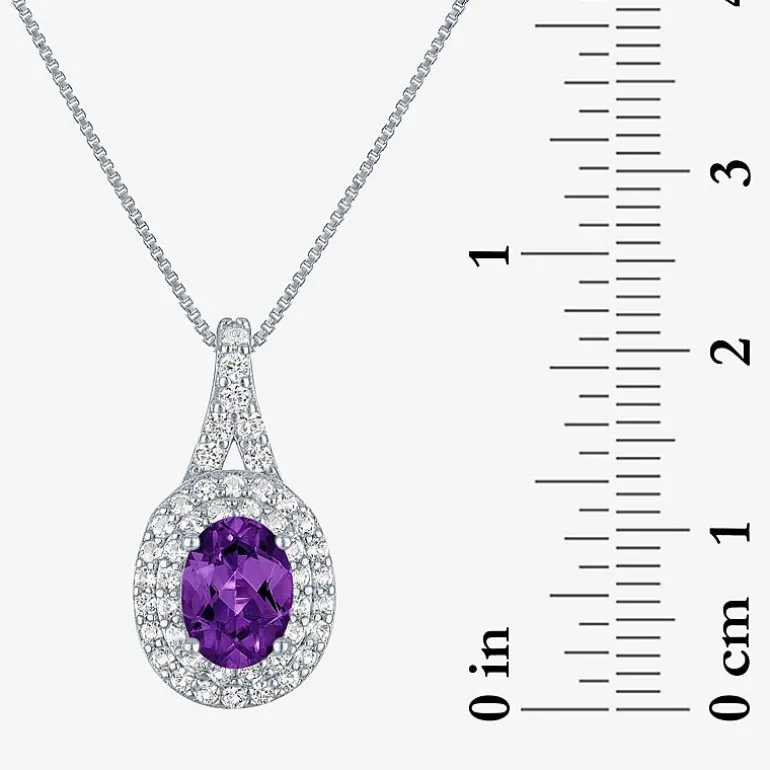 Gemstone & Lab-Created White Sapphire Sterling Silver Halo Pendant Necklace