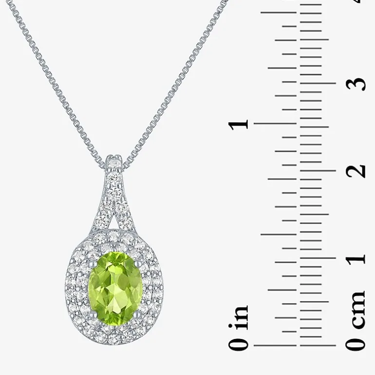 Gemstone & Lab-Created White Sapphire Sterling Silver Halo Pendant Necklace