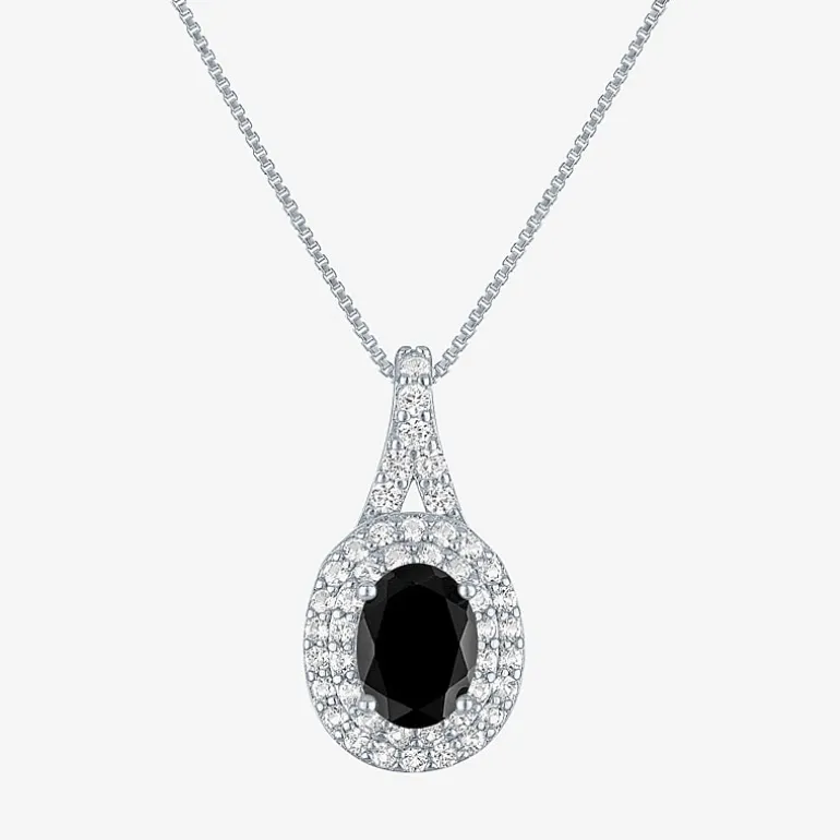 Gemstone & Lab-Created White Sapphire Sterling Silver Halo Pendant Necklace