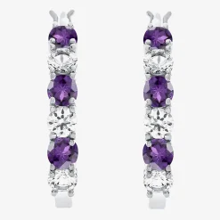 Gemstone & Lab-Created White Sapphire Sterling Silver Hoop Earrings