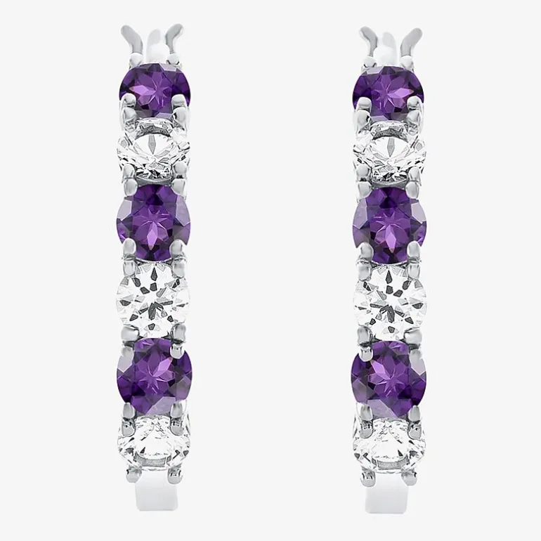Gemstone & Lab-Created White Sapphire Sterling Silver Hoop Earrings
