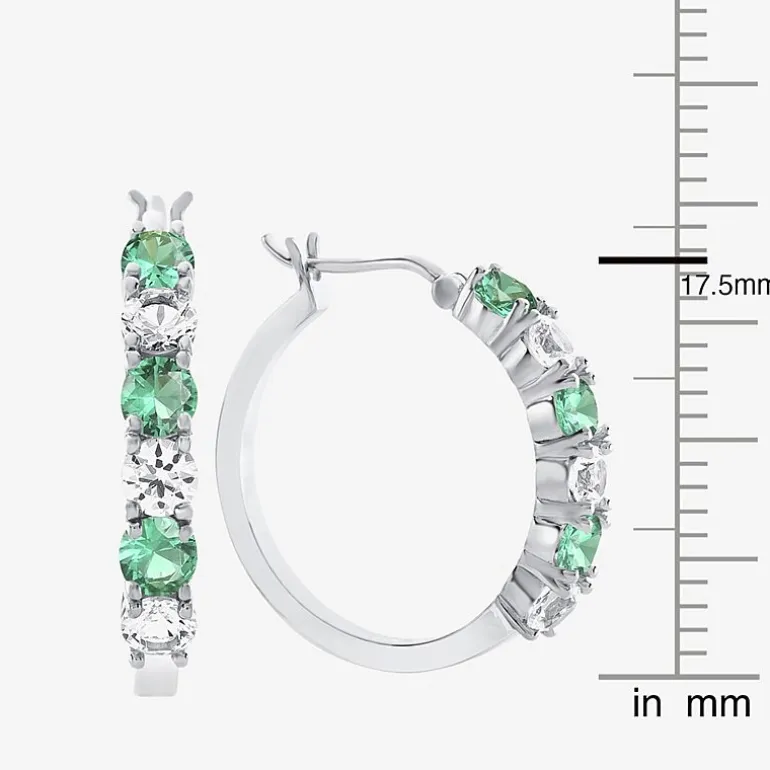 Gemstone & Lab-Created White Sapphire Sterling Silver Hoop Earrings