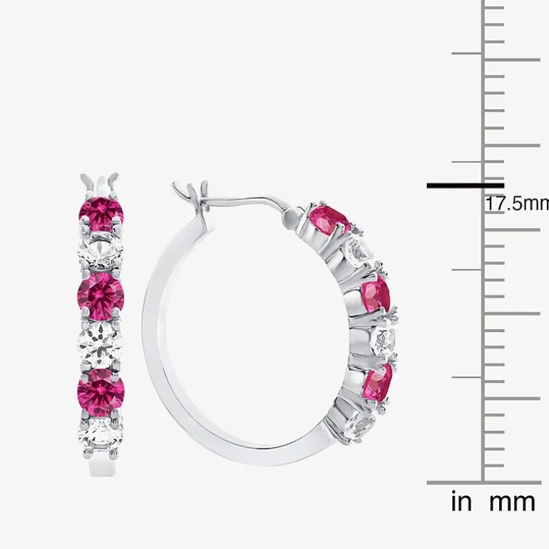 Gemstone & Lab-Created White Sapphire Sterling Silver Hoop Earrings