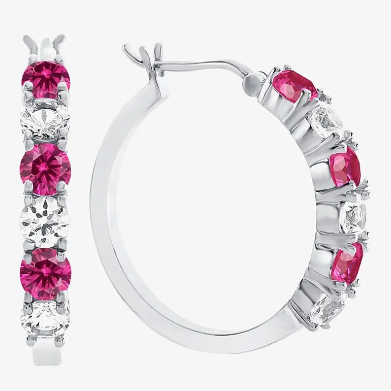 Gemstone & Lab-Created White Sapphire Sterling Silver Hoop Earrings