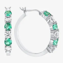 Gemstone & Lab-Created White Sapphire Sterling Silver Hoop Earrings