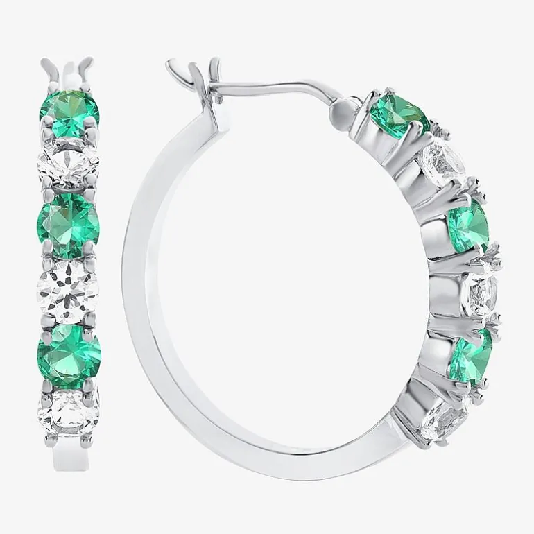 Gemstone & Lab-Created White Sapphire Sterling Silver Hoop Earrings