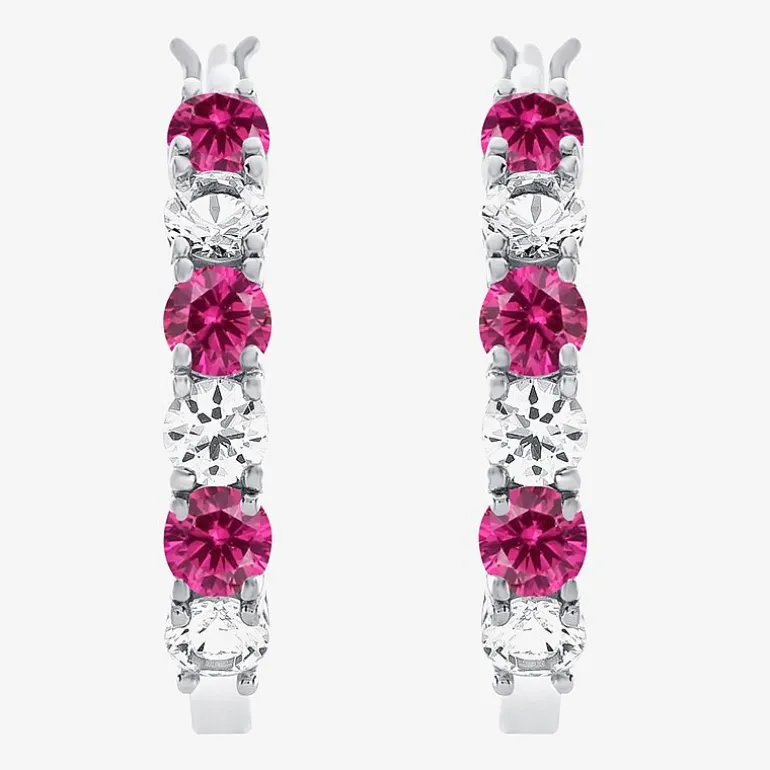 Gemstone & Lab-Created White Sapphire Sterling Silver Hoop Earrings