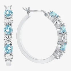 Gemstone & Lab-Created White Sapphire Sterling Silver Hoop Earrings