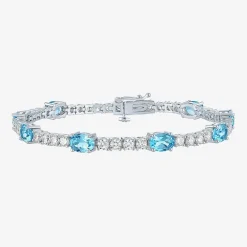 Gemstone Pure Silver Over Brass Tennis Bracelet