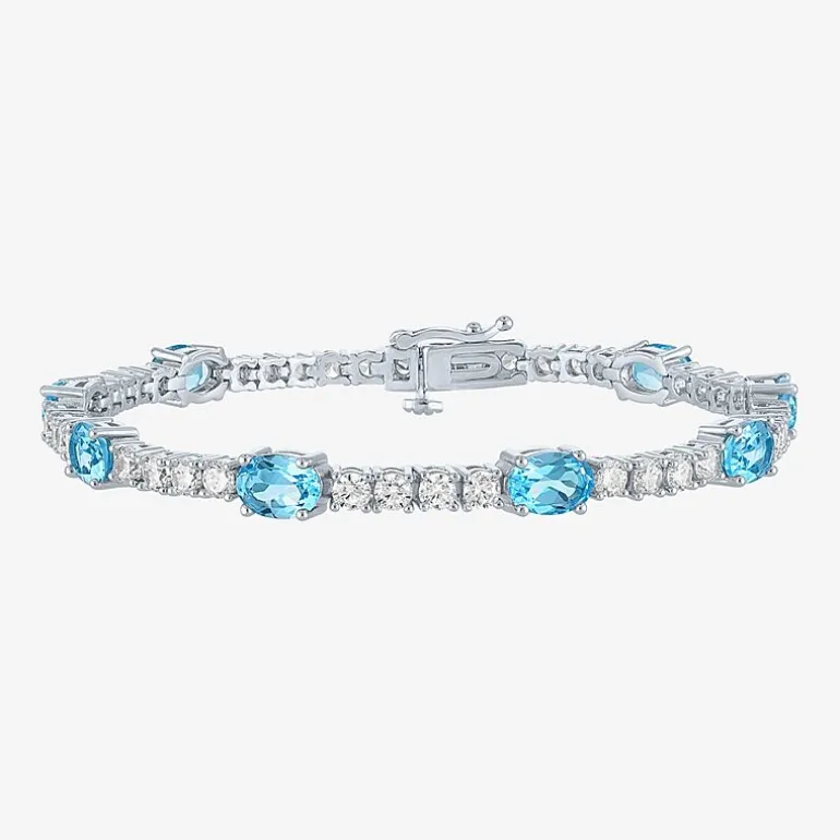 Gemstone Pure Silver Over Brass Tennis Bracelet