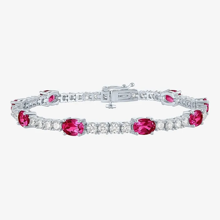Gemstone Pure Silver Over Brass Tennis Bracelet