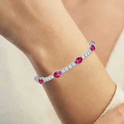 Gemstone Pure Silver Over Brass Tennis Bracelet