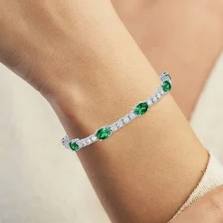 Gemstone Pure Silver Over Brass Tennis Bracelet