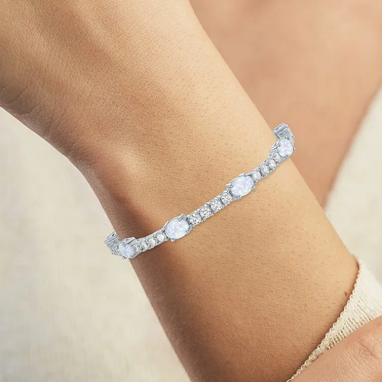 Gemstone Pure Silver Over Brass Tennis Bracelet