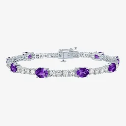 Gemstone Pure Silver Over Brass Tennis Bracelet