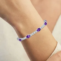 Gemstone Pure Silver Over Brass Tennis Bracelet