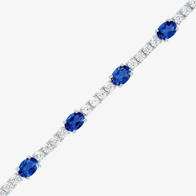 Gemstone Pure Silver Over Brass Tennis Bracelet