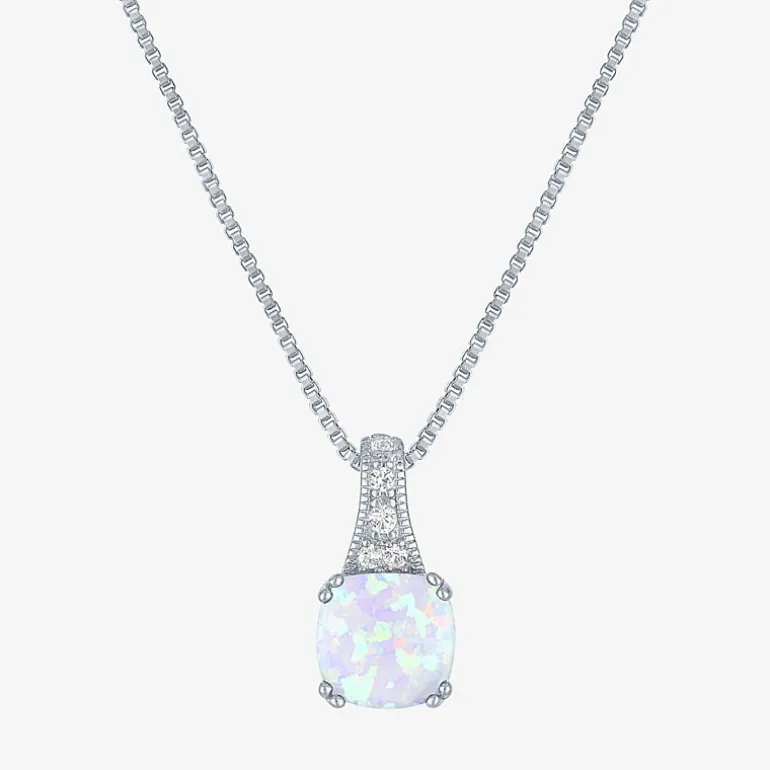 Gemstone Sterling Silver Cushion Pendant Necklace