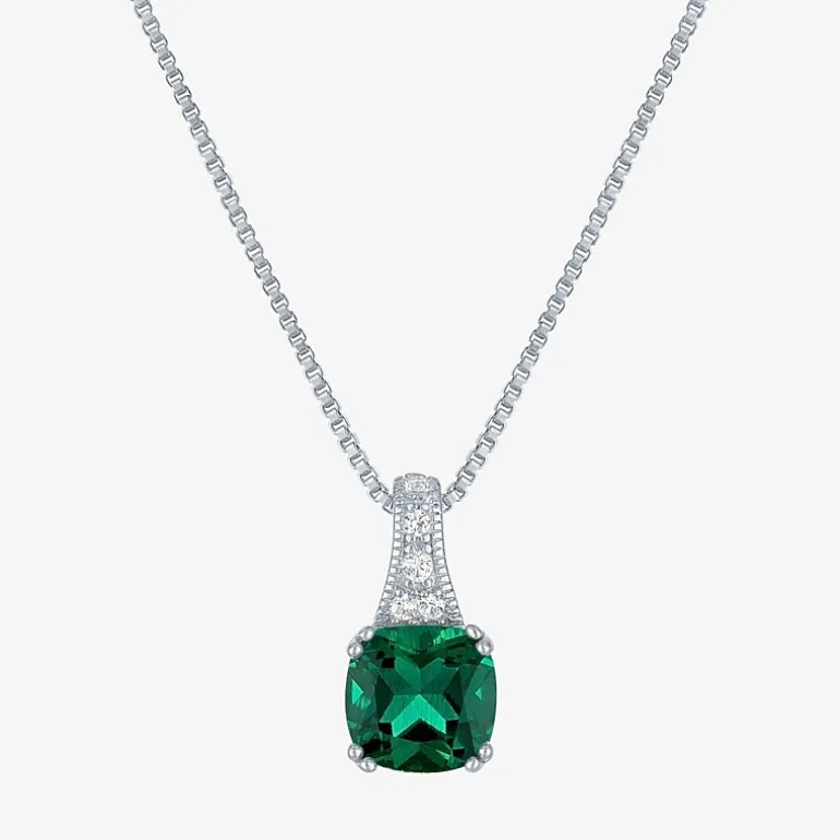 Gemstone Sterling Silver Cushion Pendant Necklace