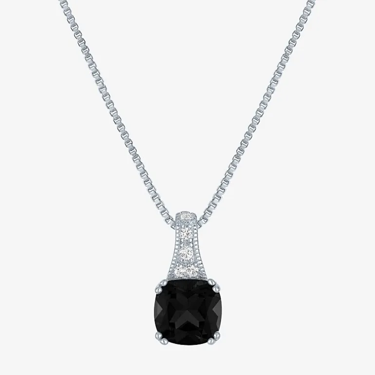 Gemstone Sterling Silver Cushion Pendant Necklace