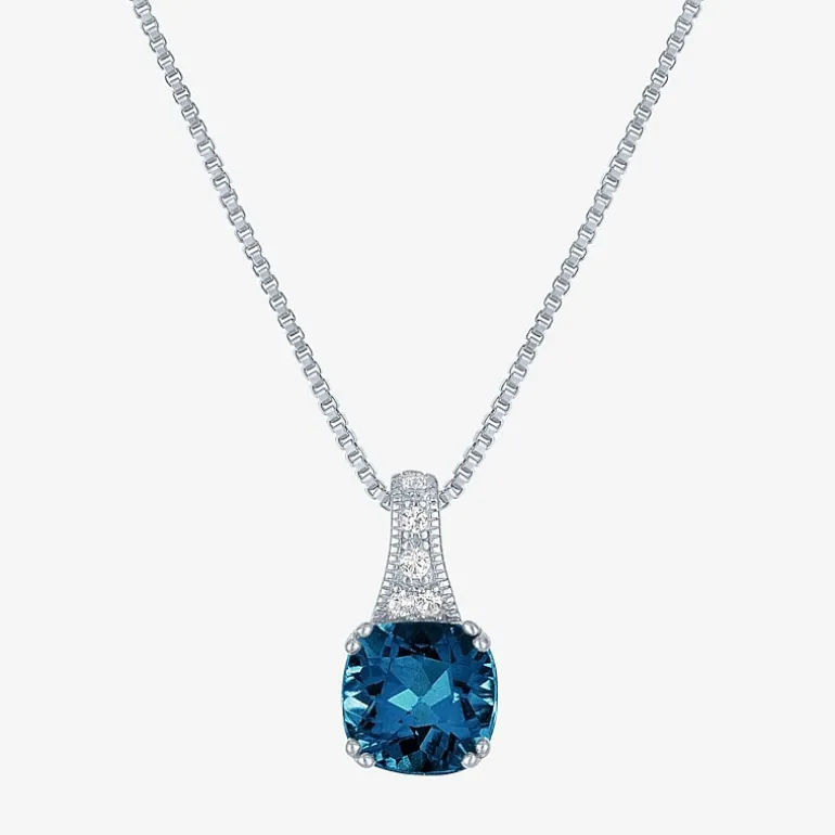 Gemstone Sterling Silver Cushion Pendant Necklace