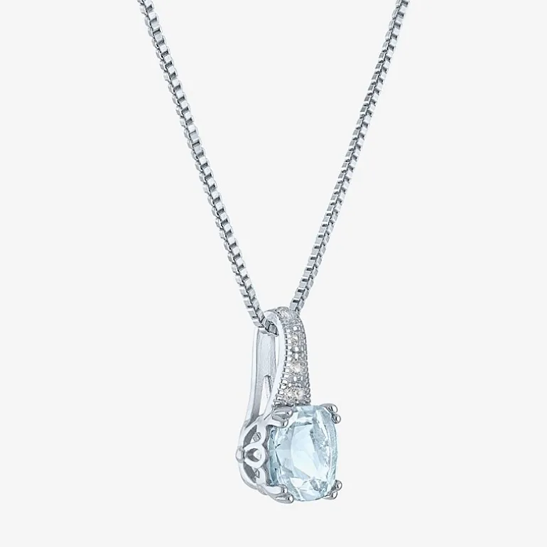 Gemstone Sterling Silver Cushion Pendant Necklace