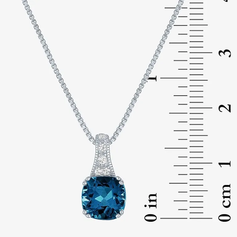 Gemstone Sterling Silver Cushion Pendant Necklace