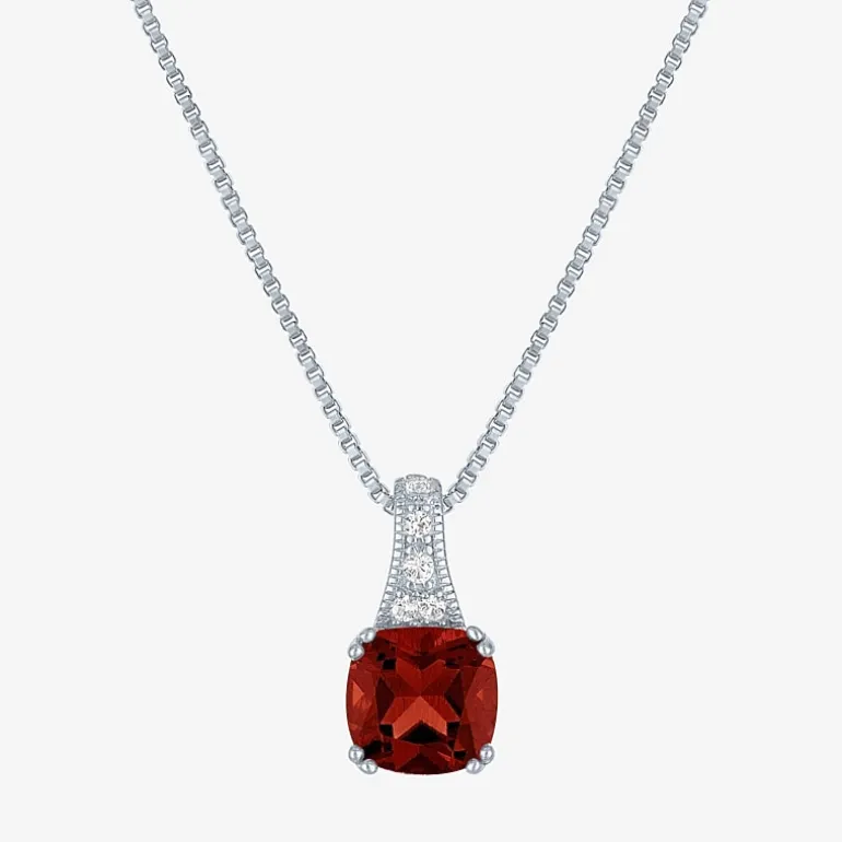Gemstone Sterling Silver Cushion Pendant Necklace