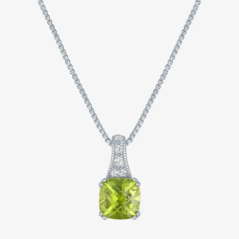 Gemstone Sterling Silver Cushion Pendant Necklace