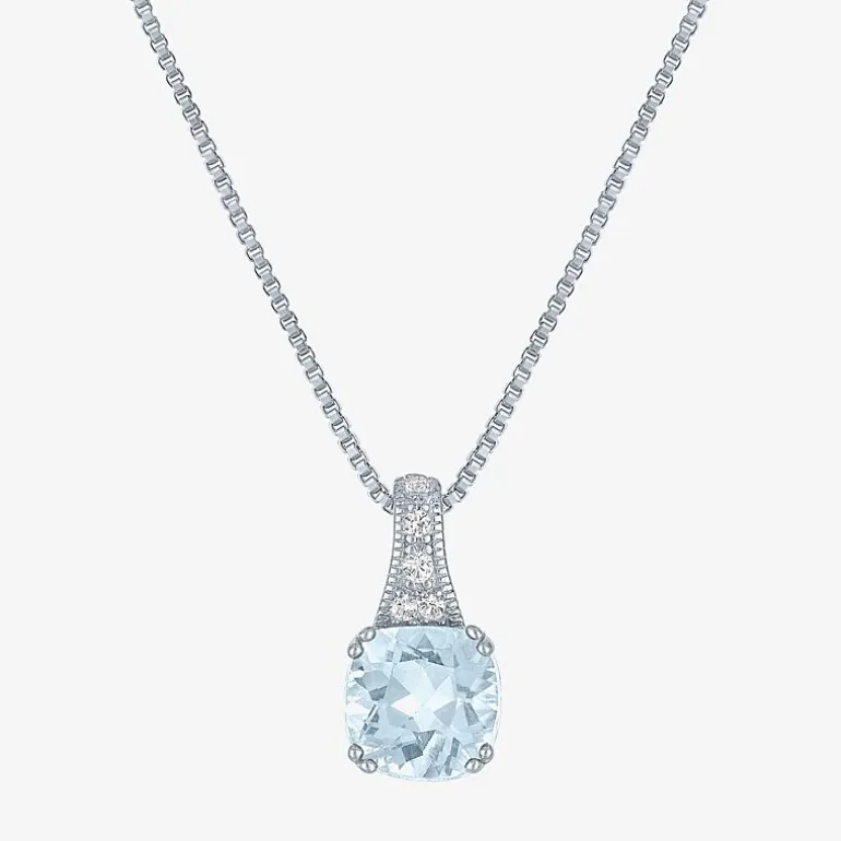 Gemstone Sterling Silver Cushion Pendant Necklace