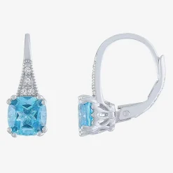Gemstone Sterling Silver Cushion Drop Earrings