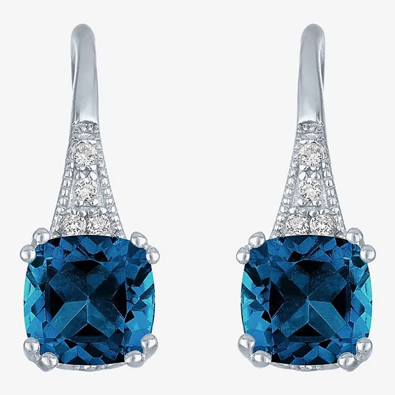 Gemstone Sterling Silver Cushion Drop Earrings