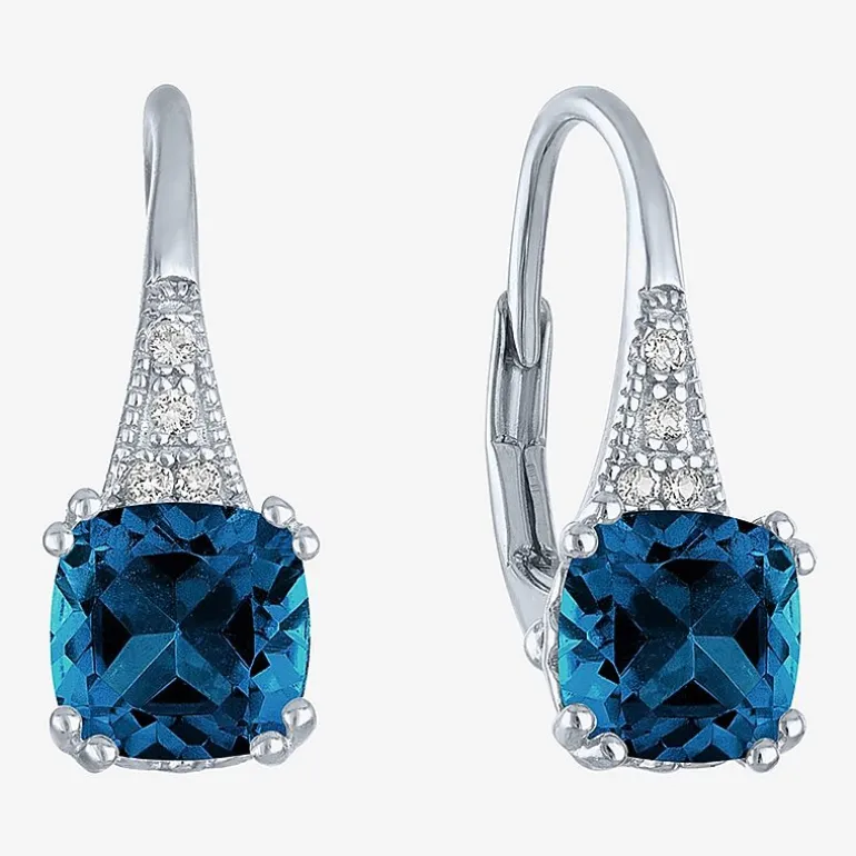 Gemstone Sterling Silver Cushion Drop Earrings