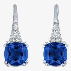 Gemstone Sterling Silver Cushion Drop Earrings