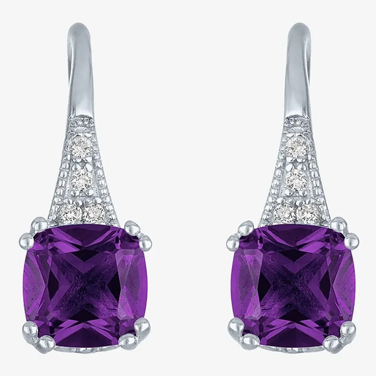 Gemstone Sterling Silver Cushion Drop Earrings