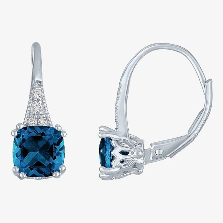 Gemstone Sterling Silver Cushion Drop Earrings