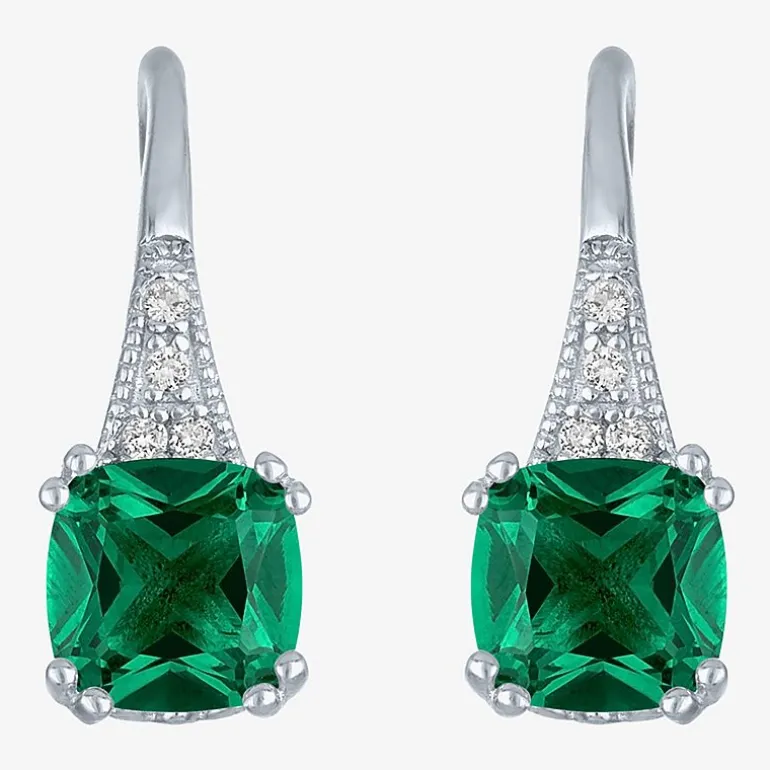 Gemstone Sterling Silver Cushion Drop Earrings