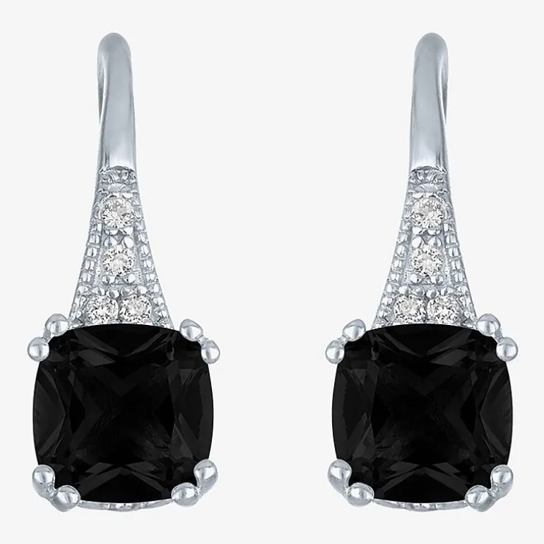 Gemstone Sterling Silver Cushion Drop Earrings
