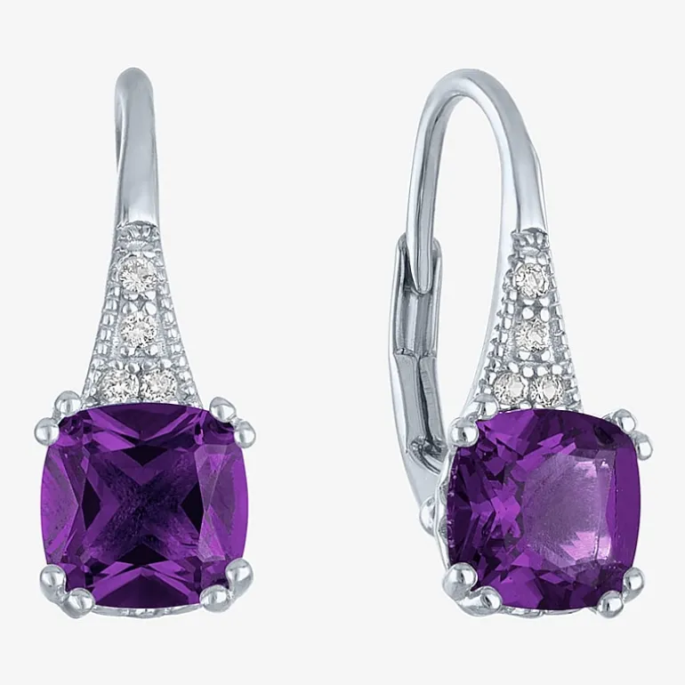 Gemstone Sterling Silver Cushion Drop Earrings