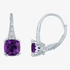Gemstone Sterling Silver Cushion Drop Earrings