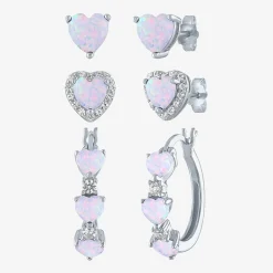 Gemstone Sterling Silver Heart 3 Pair Earring Set