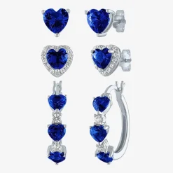 Gemstone Sterling Silver Heart 3 Pair Earring Set