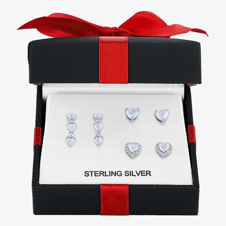 Gemstone Sterling Silver Heart 3 Pair Earring Set