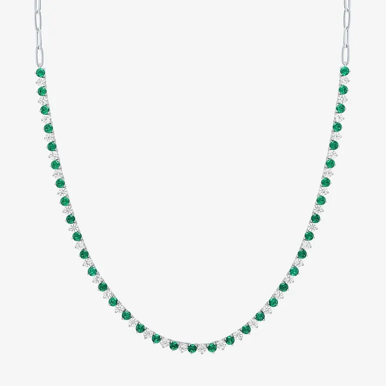 Gemstone Sterling Silver 18 Inch Tennis Necklace