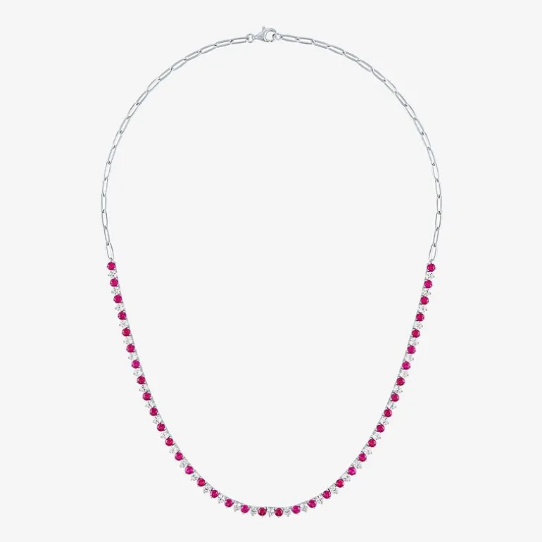Gemstone Sterling Silver 18 Inch Tennis Necklace
